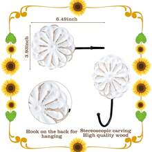 3 Pcs Wood Farmhouse Flower Decorative Coat Hooks, Distressed Vintage Wall Hooks With Screws, White Decoration For Key - Multicolor - View 4