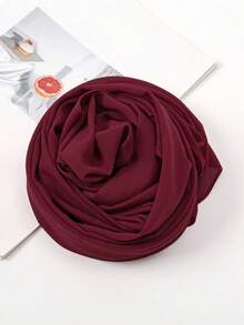 2pcs Women Hijab Scarf Wrap Set: Elastic Underscarf Cap & Chiffon Scarf, Casual Combo Suitable For Abaya, Middle-Eastern Ramadan - Burgundy - View 3