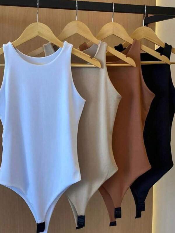 Kit 4 Body Collant Feminino Básico Regata Moda Casual Elegante Suplex