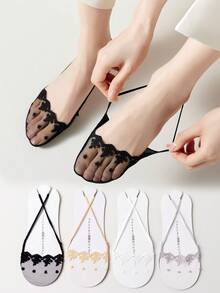 1/4 双女士超薄网眼系带透气防滑隐形内衬袜子，春夏季