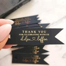 50pcs Customized Wedding Labels, Gold Name Labels, Personalized Wedding Thank You Labels Pre-Punched,Art Activities For Children - Black - View 3