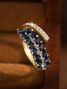 1pc Fantasy Leaf Cubic Zirconia Women Wedding Rings 6 Colors Choice CZ Openable Engagement Ring For For Banquet, Prom, Party Jewelry Gift
