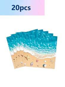 10 Stücke Ozean-Muschel Party Pappteller Sommer Geschirr Einweg Dinner Teller Papierbecher Papiertaschentücher Serviette, geeignet für Ferien Party Dinner Teller See Welle Hochzeit Geburtstag Party Hochzeit Zuhause Büroparty, exquisites Handwerk, modisch passend für Picknick