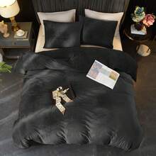 DIvellow Velvet Duvet Cover Queen Set Sage Green Comforter Cover 3Pcs Ultra Soft Cover Breathable Solid Luxury Flannel Velour Duvet Cover Zipper Closure Corner Tie - Charcoal Gray - 查看 3