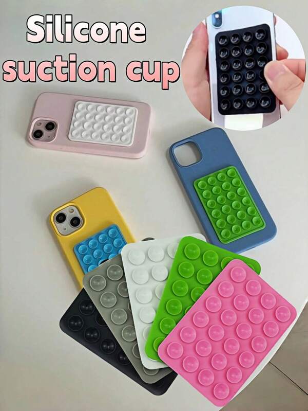 1 Stück zufällige Farbe 24 Stück Silikonsaugnäpfe, einfacher schwarzer Saugnapfaufkleber rutschfeste Handyhülle tragbarer Handyhalter, quadratischer Silikonsaugnäpfe Mehrzweck-Saugnapfaufkleber für Handy, Tablet, Tasse, starke Saugkraft, rutschfest, Zubehör für Zuhause
