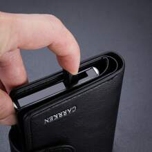 1 pieza Billetera de botón a presión llana para hombre, Portador de tarjetas de aluminio multifuncional con expulsión automática, gran capacidad de tarjetas