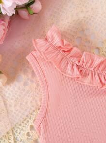 Conjunto de top de camisola sin mangas con volantes + pantalones cortos con estampado todo sobre de girasol y decoración de lazo para niñas jóvenes