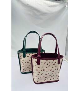 1 pieza Bolso de mano minimalista de PVC con estampado de cereza, bolso de tela pequeño y lindo adecuado para uso diario de las mujeres, viajes, actividades al aire libre, citas, compras, regalo de Navidad