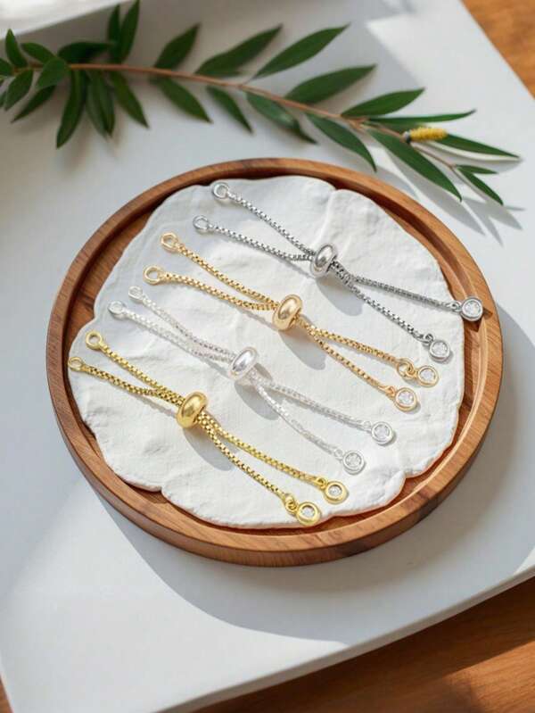 1 Set Copper Inlaid Zirconia & Silicone Beads Adjustable Extender Chain, DIY Bracelet/Necklace Jewelry Making Supplies