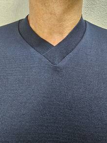 Men's Cold Weather Blouse | Men's Knitted Sweater | Winter Knitted Wool Pullover Long Sleeve V-Neck - 藏蓝色 - 查看 8