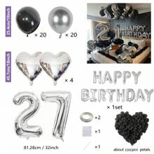 MZYI.LINGER 1050/21/200pcs Black & Silver Party Balloons Decorations, Silver Happy Birthday Banner, Chrome Silver Latex Balloons, Silver Heart Shaped Foil Balloons, 1000pcs Black Rose Petals, Suitable For Birthday Party, Birthday Decoration, Anniversary, Home Decor (18th/19th/20th/21st/25th/30th Birthday)