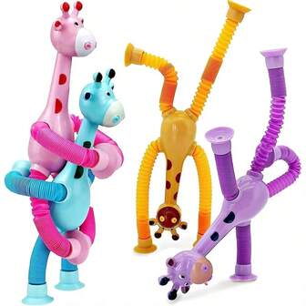 4pcs Not Emitting Light Telescopic Giraffe Toy Sensory Tube Toddler Giraffe Pop Out Arm Toys Stress Relief Autism Fidget For Kids Party Favors Pop Tubes Children Suction Cup Giraffe Toys Pop Tubes Stress Relief Telescopic Giraffe Toy Sensory Bellows Toys