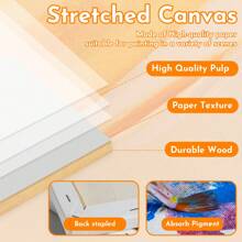 8x8 Inch Stretched Canvas For Painting, Pack Of 8, 5/8 Inch Profile Value Bulk Pack For Acrylics, Oils Painting,Back To School,School Supplies