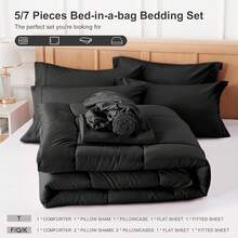 Newspin Queen Bed In A Bag 8 Pieces Comforter Set, Black All Season Bed Set, Queen Bedding Sets With Comforter And Sheets, Pillow Shams, Flat Sheet, Fitted Sheet, Pillowcases And Bed Skirt - 黑色 - 查看 5