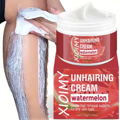  XIOIMY Crema depilatoria de sandía de 50g, suave y sin dolor, apta para todo tipo de pieles, eliminación rápida del vello sin oscurecer, baja alergenicidad, apta para hombres y mujeres, cuidado de la piel suave | Depilación suave | Crema baja en alérgenos