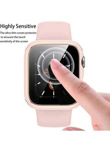 1pc Pink Women Men Fashionable Carved 2 In 1 Ultra-Thin Tempered Glass Screen Protector Anti-Fall Watch Case, Compatible With Apple Watch Case 38/40/41/42/44/45/46/49Mm, For Apple Watch Series Ultra/SE/11/10/9/8/7/6/5/4/3/2/1, Intelligent Watch Case Accessories