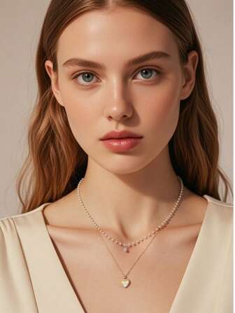 2 pièces Collier superposé avec perles en forme de cœur, nouveau collier ras-du-cou minimaliste et délicat de 2025