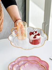 1pc Gold-Plated Sakura Flower Plate, For Appetizer Plate, Snacks, Desserts, Fruit, Jam, Unique Tableware, Kitchen Accessories, Sauce Dish, Mini Bowl, Suitable For Restaurant And Home Kitchen - Dusty Pink - View 6