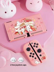 1 nieuwe beschermhoes voor de Switch 2 (2025), compatibel met de Switch 2/Switch OLED/Switch NS/Lite, schattige dierenpatronen zoals een beer, konijn, dinosaurus, aardbei, bloemen, krasbestendige hoes, inclusief joystickdop, willekeurig Lite-model verzonden, ideaal cadeau voor Switch-gamers