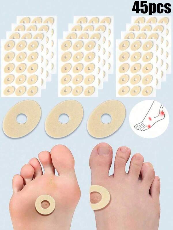 Set de 45/30/15 piezas de almohadillas autoadhesivas impermeables con cojines de espuma para curar heridas, proteger pies, talones y dedos de la fricción e irritación, aliviar el dolor por la presión de los zapatos, incluye almohadillas para callos, ampollas, cuidado de uñas, cuidado de pies y manos