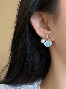 Pendientes con estrella de mar degradada, perlas y gemas, adecuados para uso diario y vacaciones de verano, gran regalo para amigos