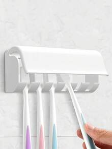 1pc 6-Slot Wall Mounted Toothbrush Holder, Multifunctional Bathroom Toothbrush & Toothpaste Storage Box, Steady Grip Design, Easy Installation, Suitable For Bathroom - Multicolor - View 3