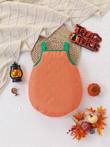 万圣节南瓜图案婴儿连体衣，可爱笑脸图案，柔软连体衣 - 橘色 - 查看 2