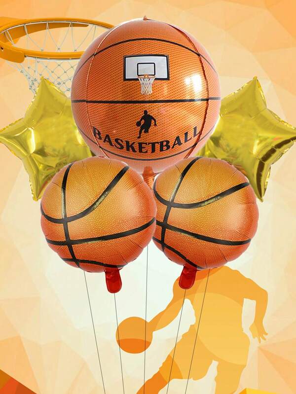 Conjunto de 5 balões de basquete estereoscópicos 4D, balões de hélio para quadra de basquete, decoração temática para festa de aniversário, Natal