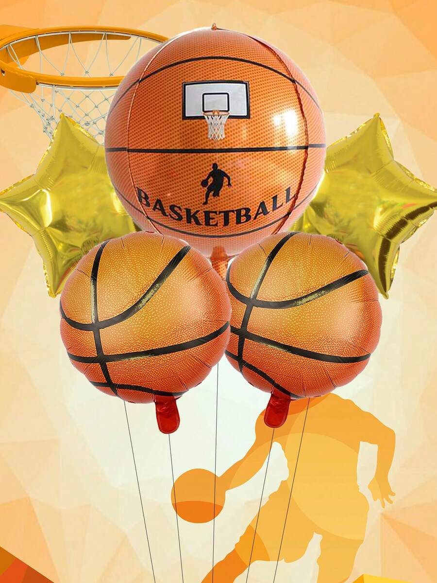 5pcs Basketball Balloons Set 4D Stereoscopic Basketball Helium Balloon Basketball Court Decorate Theme Party Birthday Decoration,Christmas - Multicolor - View 1