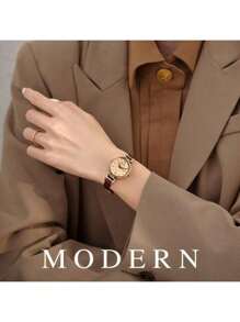 1pc Women's PU Leather Strap Round Digital Small Dial Vintage British Style Niche Luxury Quartz Watch, Suitable For Daily Wear