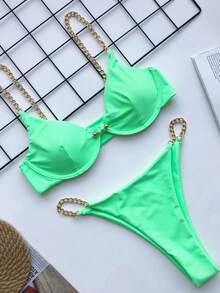 Traje de Baño Bañador Bikini de Mujer de Cadenas - Verde - Ver 3