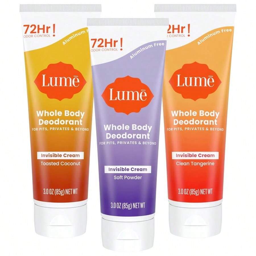Lume Whole Body Deodorant - Invisible Cream Tube - 72 Hour Odor Control - Aluminum Free, Baking Soda Free, Skin Safe - 3.0 Ounce (Pack Of 3) (Toasted Coconut, Soft Powder &Amp; Clean Tangerine) - Toasted Coconut, Soft Powder & Clean Tangerine - 查看 1