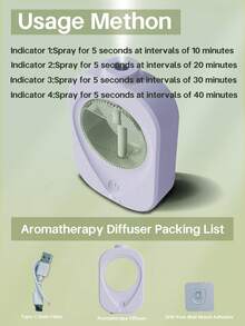 Rechargeable Aroma Diffuser, 4 Modes Essential Oil Diffuser, DIY Air Freshener Diffuser, Home/Car/Room Fragrance Diffuser, Wall Mounted, Air Purifier, Automatic Diffuser, Toilet Deodorizer Fragrance Humidifier - Multicolor - View 3