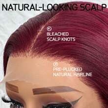 Parrucca frontale in pizzo HD da 12 pollici con densità del 200%, in capelli umani brasiliani a onde del corpo di colore borgogna, parrucca frontale in pizzo HD in capelli umani senza colla con linea naturale dei capelli pre-strappata
