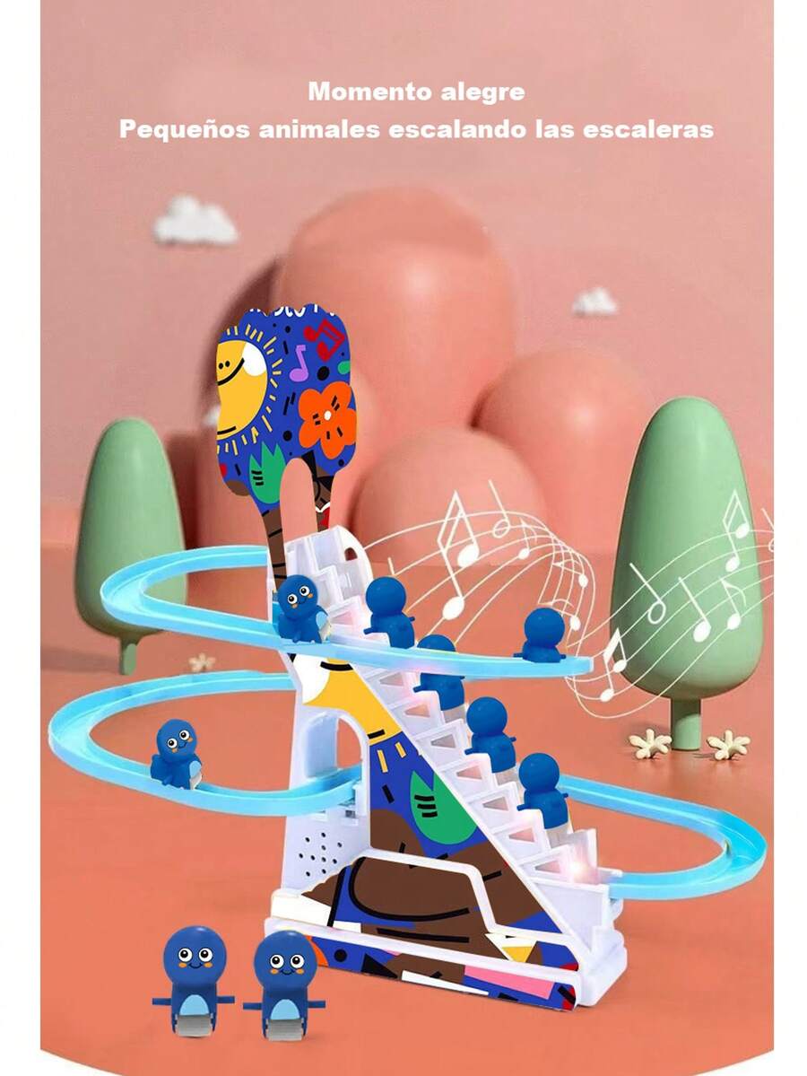 Juguete Educativo para Niños 3+ Años: Monstruos Cartuneses Suben Escaleras en Orbitas Eléctricas con Ascensor Automático y Deslizadero - Azul - Ver 1