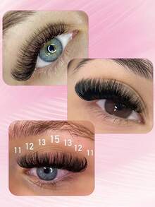 CoMango 300 abanicos C/D 12D Pestañas rusas premontadas de volumen 0.05mm Abanicos de volumen premontados Extensiones de pestañas de seda suave, Racimos de pestañas, Pestañas individuales, Pestañas, Pestañas postizas - Negro - Ver 7