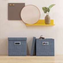 Set di 2 contenitori impilabili, pieghevoli, per soggiorno e camera da letto, 30 x 30 x 29 cm, blu