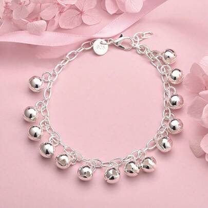 1 pieza Pulsera de campana pulida plateada en plata de ley de 8 pulgadas, joyería de moda como regalo de Navidad para mujeres