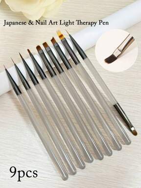 9pcs Japanese Gray Series Nail Art Brush Set With Brush, Liner, Double Sided, Construction, UV Gel Paint Pen, Gradient Pen For Nail Salon And Home Use