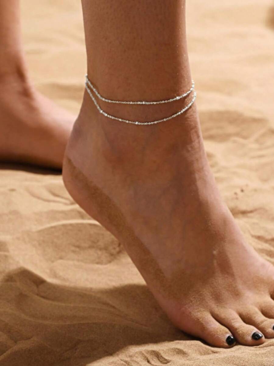 简约双层串珠脚链，时尚百搭性感派对海滩度假休闲装，理想礼物