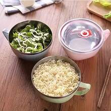 1 pieza Tazón de acero inoxidable con asa, a prueba de óxido con tapa, apto para fideos instantáneos, arroz, sopa, recipiente de almacenamiento de alimentos, bento de cocina doméstica y comedor - Multicolor - Ver 6