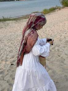 1条女士时尚波西米亚水彩大理石纹印花围巾，休闲街头风围巾 - 水彩 - 查看 5