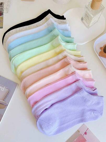 6双装混色纯色休闲运动百搭时尚女式短袜