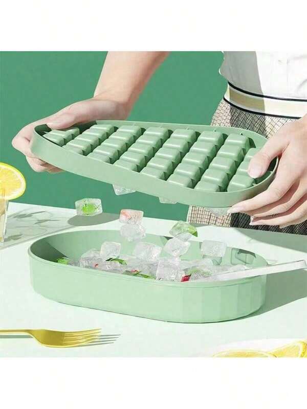 1 Set Fashion Ice Cube PP Mold With Ice Scoop And Storage Box, Sealed Quick Freeze Ice Cube Tray, Portable Large Capacity Multi-Grid, Suitable For Summer Beverage Decoration, Easy To Freeze And Consume, Easy To Clean, Kitchen Tool For Outdoor, Camping, Home, Party And Restaurant