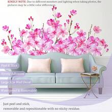 Calcomanías de pared de hojas verdes para despegar y pegar, calcomanías de pared de vinilo de hojas de flores grandes, decoración del hogar de vid extraíble, arte para dormitorio, sala de - Flor rosa B - Ver 8