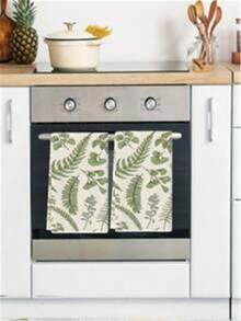 2 Pcs Kitchen Towels Set - Soft, Absorbent, Quick-Dry, Lint-Free, Reusable Dish Towels With Leaves And Herbs Pattern For Kitchen, Farmhouse, Holiday Home Decor - Mint Green - View 2