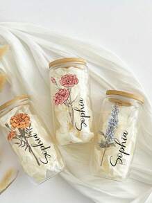 1 Stück personalisierter Glas-Becher mit Deckel & Strohhalm - individuelle Eiskaffe-Tasse, Bierglas oder Trinkbehälter mit Blumendesign (rosa Rosen & gelbe Narzissen) - perfekt als Geschenk zu Geburtstagen, Feiertagen, Bridal-Shower, Weihnachten & Partys für Familie und Freunde, Glas-Accessoires