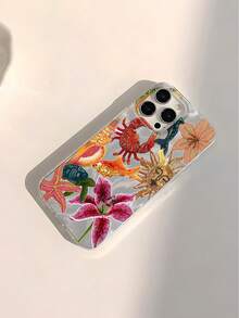 Ocean Elements Fashion TPU 1pc Casing Ponsel TPU Pelindung Penuh Motif Kepiting Bordir Bulu & Mutiara Imitasi, Kompatibel Dengan iPhone 16, 15, 14, 13, 12, 11 Pro Max Dan Serinya, Versi Internasional, Bukan Versi Domestik, Hadiah Ulang Tahun Musim Semi - MultiWarna - View 3