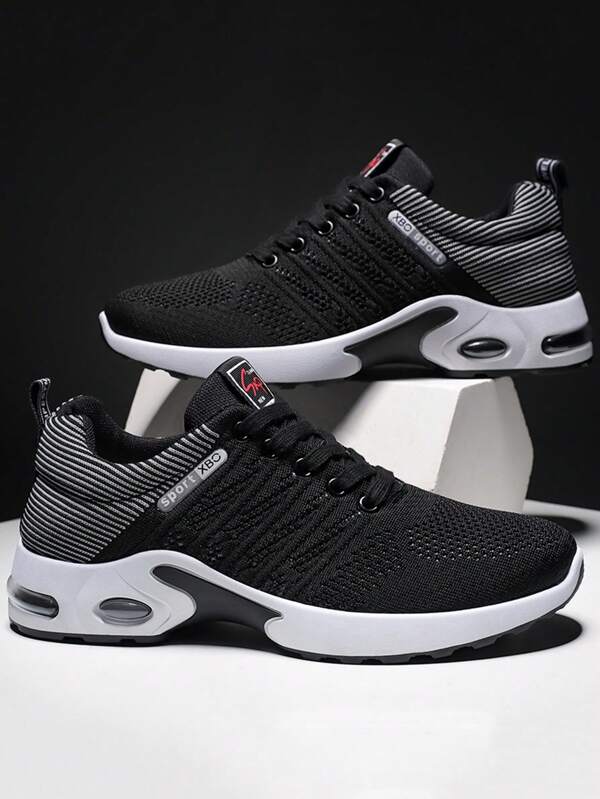 Men Color Blocking Gradient Knit Lace-Up Air Cushion Sneakers,Comfortable Breathable And Shock-Absorbing Outdoor Running Shoes,Suitable For Outdoor Sports, Jogging&Fitness&Walking