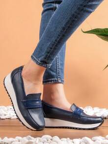 Women Loafers Shoes - Navy Blue - View 2